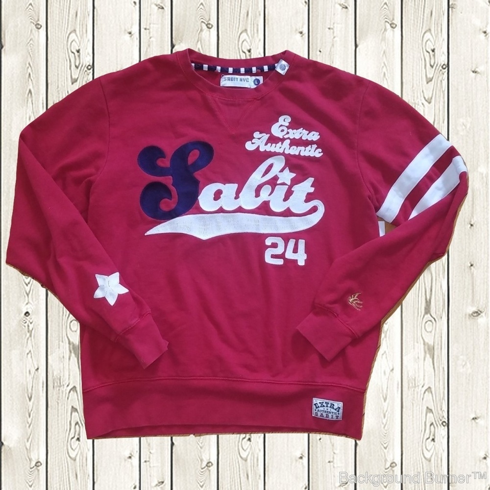 SABIT NYC Red Spellout Pullover Sweatshirt | L
